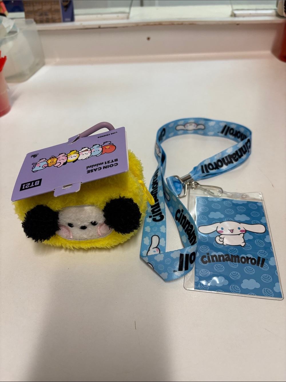Cinnamoroll Blue Character Lanyard & Yellow Plush Coin Case BT21 coin case
